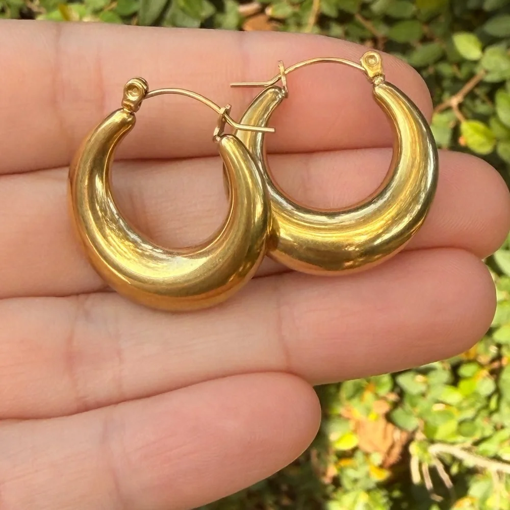 Gold Crescent Hoop Earrings - Stainless Steel